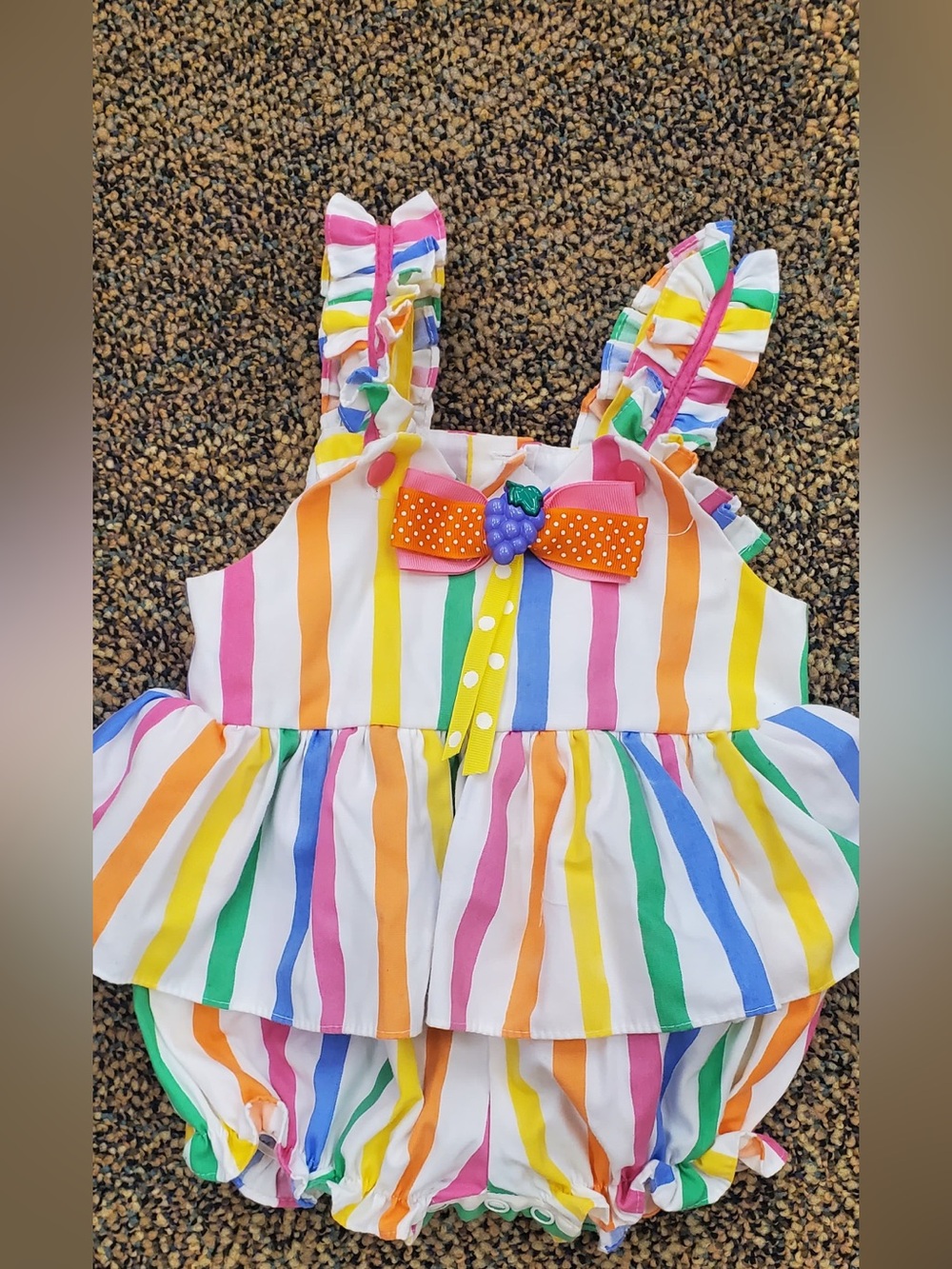 Vintage No Brand Rainbow Striped Baby Romper with Bow (Read Description)